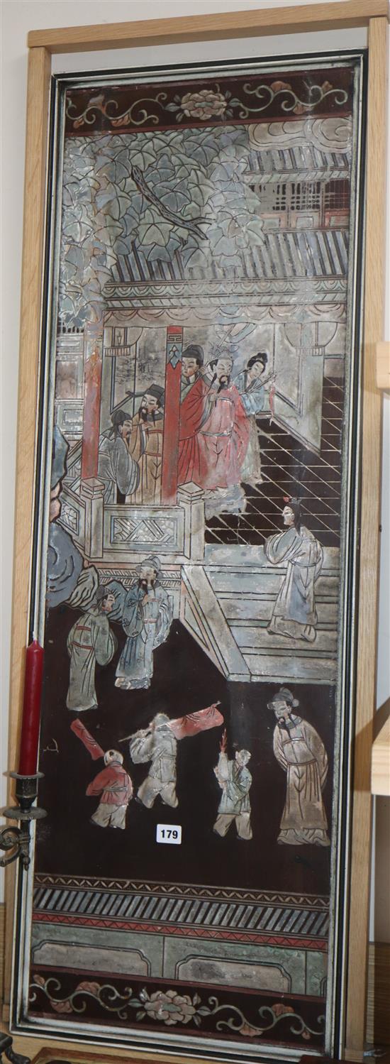 A Chinese coromandel lacquer panel 123 x 42cm